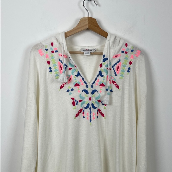 Vineyard Vine Hooded Embroidered V Neckline Pullover Women's XL White Beach Top - Picture 3 of 9
